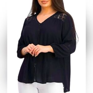 John Paul Richard Raelinn Black Lace Blouse Medium